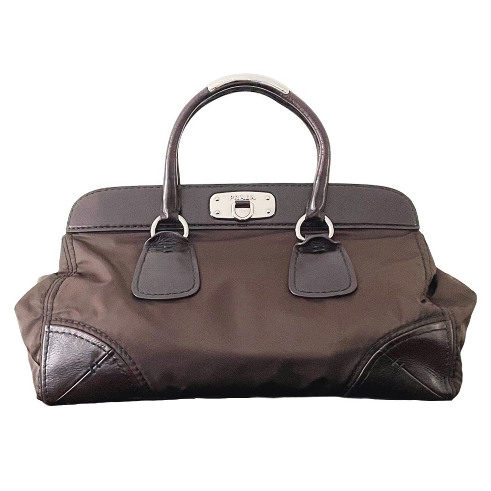 Prada dark brown Vitello leather trimmed nylon doctor bag satchel - Picture 1 of 14